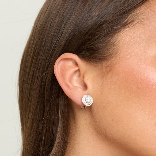 Jon Richard Jon Richard Rhodium Plated Double Halo Crystal Clip Earrings