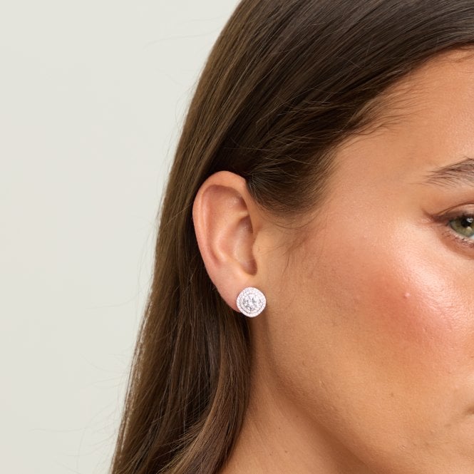 Jon Richard Jon Richard Rhodium Plated Double Halo Crystal Clip Earrings