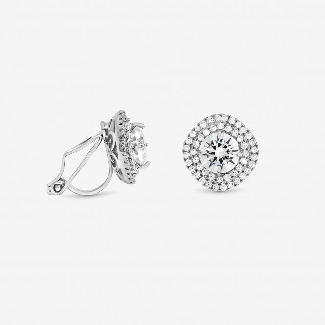 jon richard Jon Richard Rhodium Plated Double Halo Crystal Clip Earrings