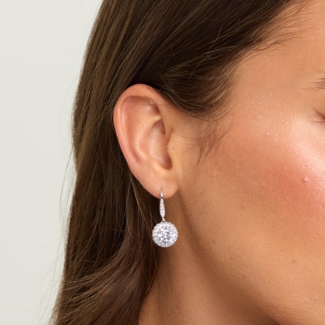 Jon Richard Jon Richard Rhodium Plated Fishhook Halo Drop Earrings