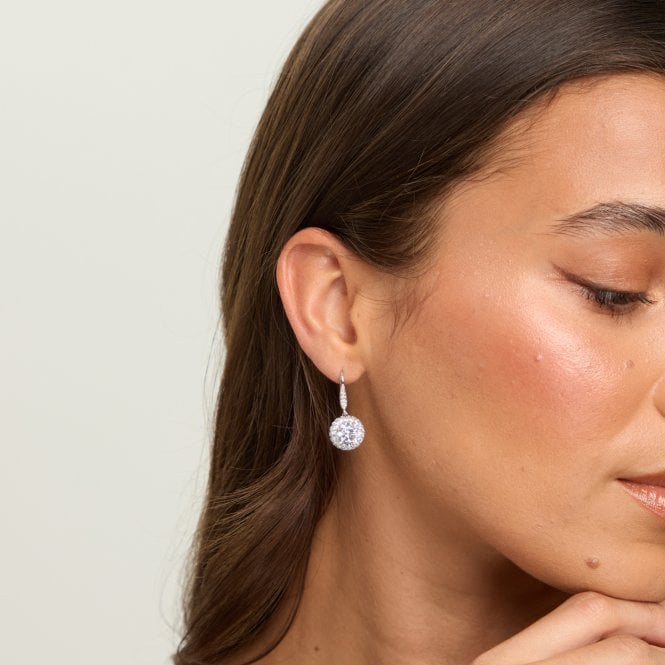 Jon Richard Jon Richard Rhodium Plated Fishhook Halo Drop Earrings