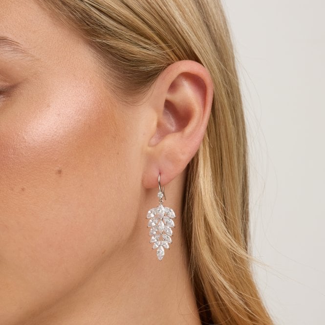 Jon Richard Jon Richard Rhodium Plated Fishhook Leaf Drop Earrings