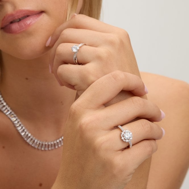 Jon Richard Jon Richard Rhodium Plated Halo Engagement Ring Set