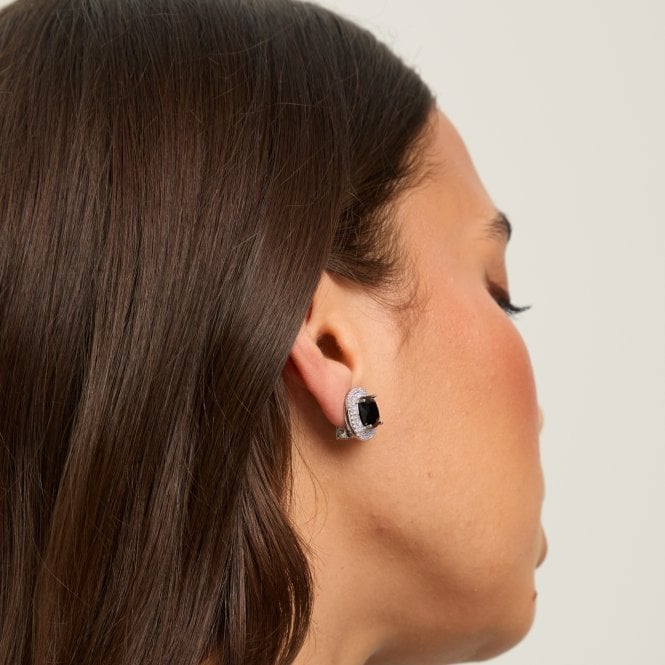 Jon Richard Jon Richard Rhodium Plated Large Sqaure Jet Halo Stud Earrings