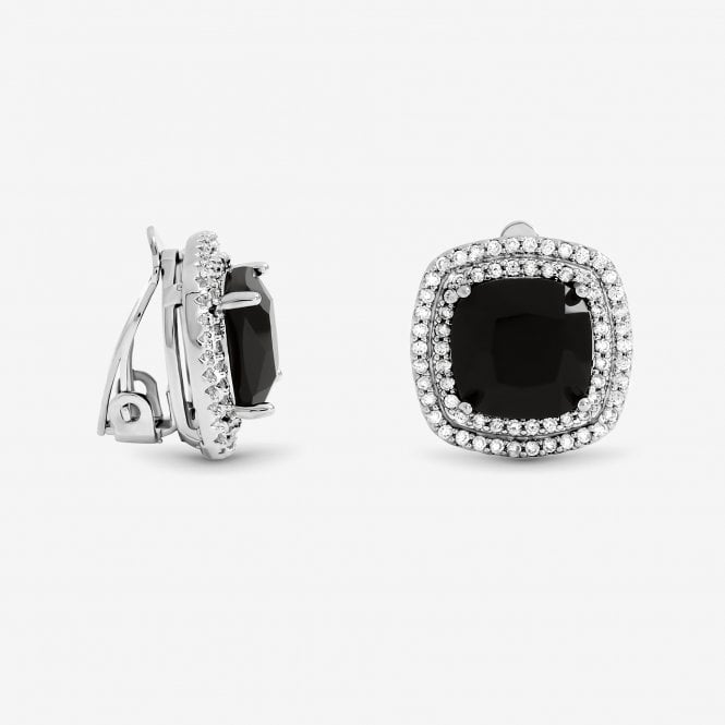 jon richard Jon Richard Rhodium Plated Large Sqaure Jet Halo Stud Earrings
