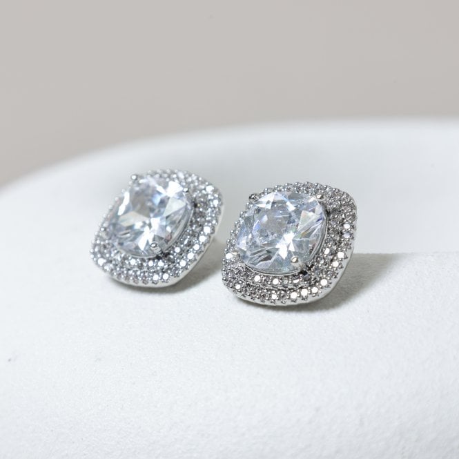Jon Richard Jon Richard Rhodium Plated Large Square Halo Stud Earrings