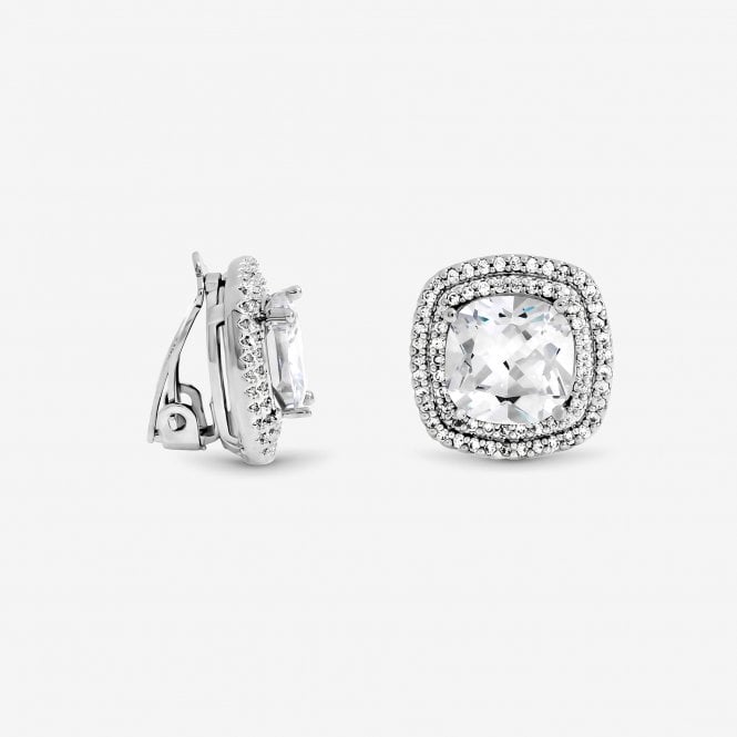 jon richard Jon Richard Rhodium Plated Large Square Halo Stud Earrings