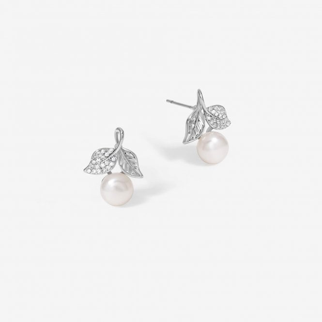 jon richard Jon Richard Rhodium Plated Leaf Cubic Zirconia And Pearl Earrings