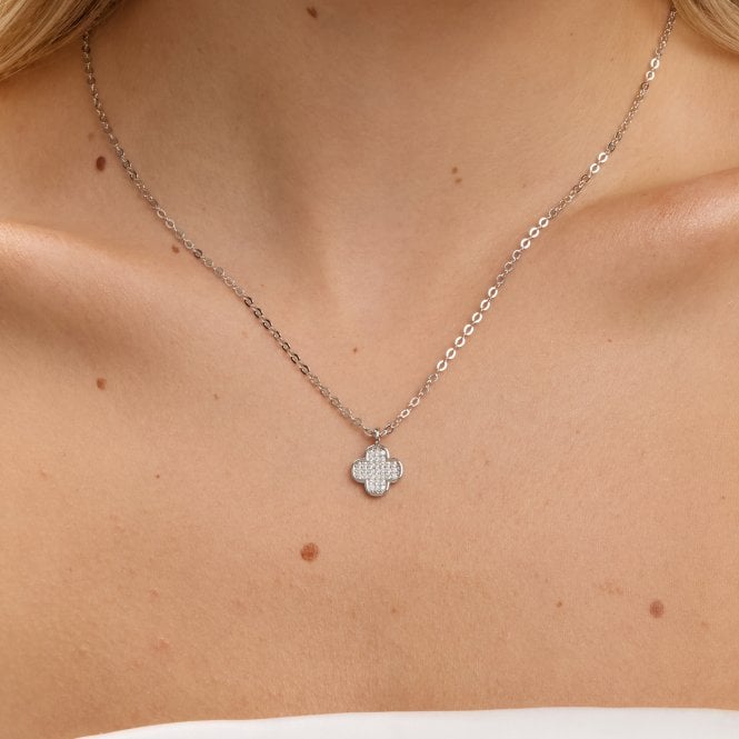 Jon Richard Jon Richard Rhodium Plated Micro Pave Clover Pendant