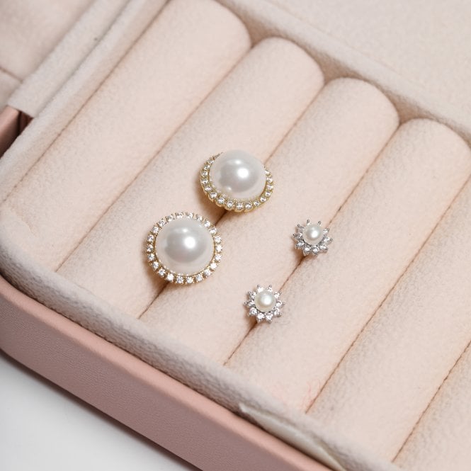 Jon Richard Jon Richard Rhodium Plated Mini Pearl And Crystal Earrings