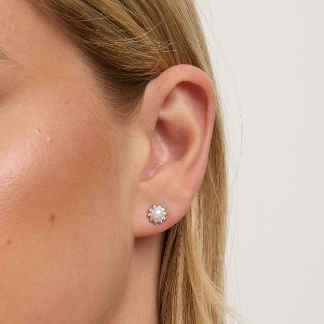 jon richard Jon Richard Rhodium Plated Mini Pearl and Crystal Earrings