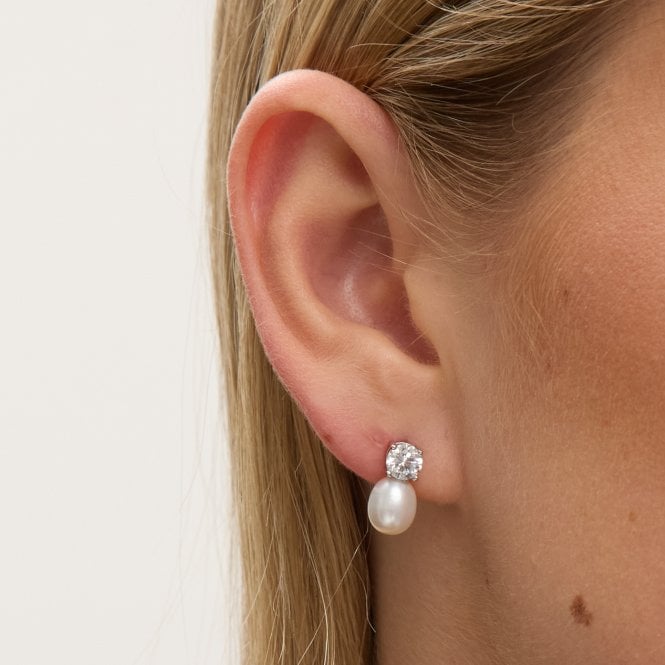 Jon Richard Jon Richard Rhodium Plated Pave And Pearl Drop Earrings