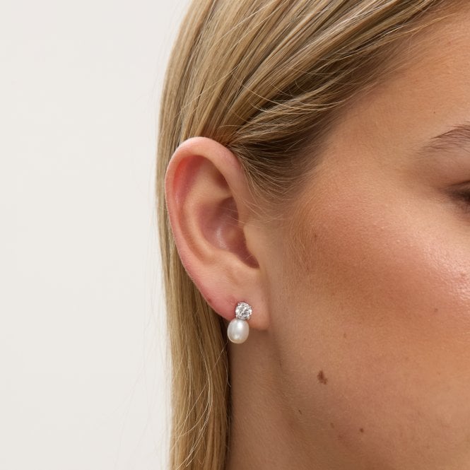 Jon Richard Jon Richard Rhodium Plated Pave And Pearl Drop Earrings