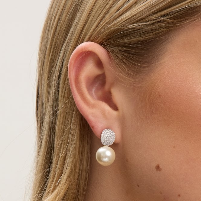 Jon Richard Jon Richard Rhodium Plated Pave And Pearl Drop Earrings