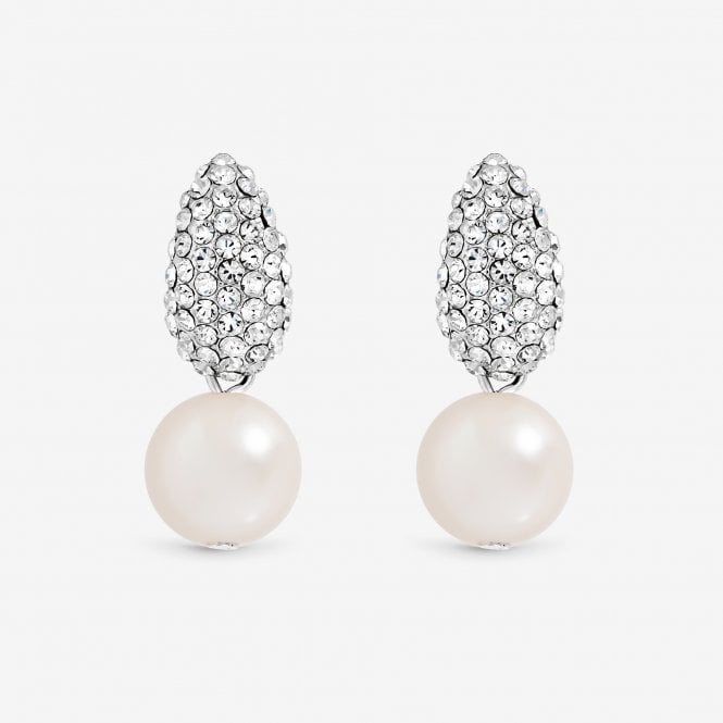 jon richard Jon Richard Rhodium Plated Pave and Pearl Drop Earrings
