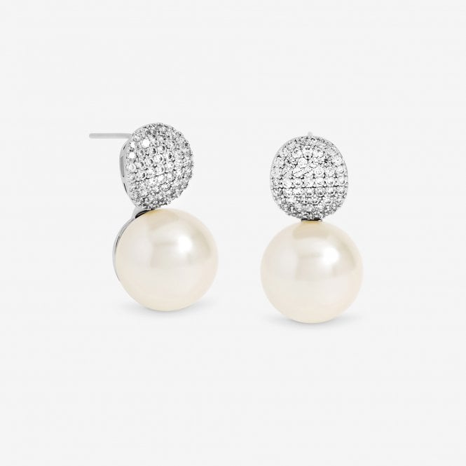 jon richard Jon Richard Rhodium Plated Pave and Pearl Drop Earrings