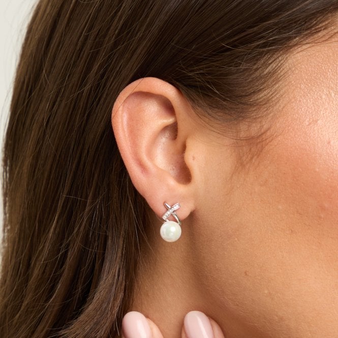 Jon Richard Jon Richard Rhodium Plated Pave And Pearl Kiss Stud Earrings