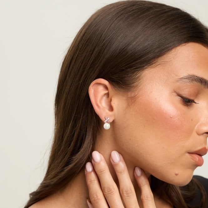 Jon Richard Jon Richard Rhodium Plated Pave And Pearl Kiss Stud Earrings