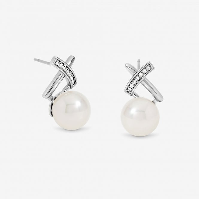 jon richard Jon Richard Rhodium Plated Pave and Pearl Kiss Stud Earrings