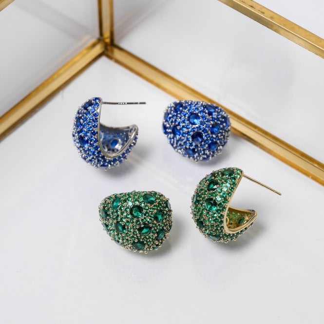 Jon Richard Jon Richard Rhodium Plated Pave And Sapphire Dome Earrings