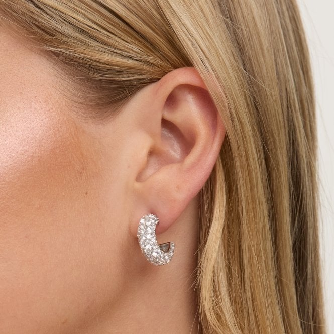 Jon Richard Jon Richard Rhodium Plated Pave Chubby Hoops