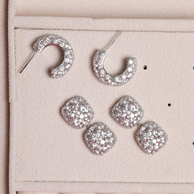 Jon Richard Jon Richard Rhodium Plated Pave Chubby Hoops