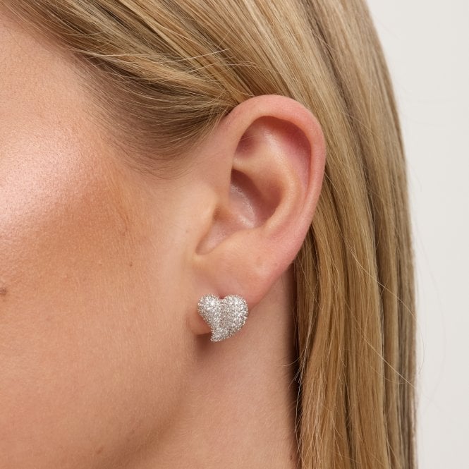 Jon Richard Jon Richard Rhodium Plated Pave Heart Stud Earrings
