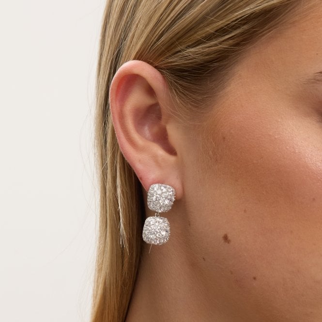 Jon Richard Jon Richard Rhodium Plated Pave Square Double Drop Earrings
