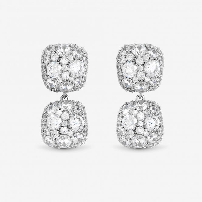 jon richard Jon Richard Rhodium Plated Pave Square Double Drop Earrings