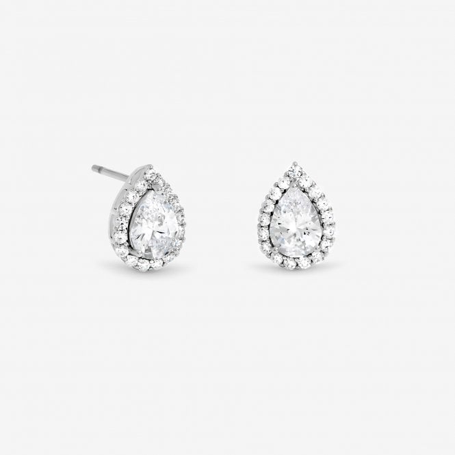jon richard Jon Richard Rhodium Plated Pear Halo Stud Earrings