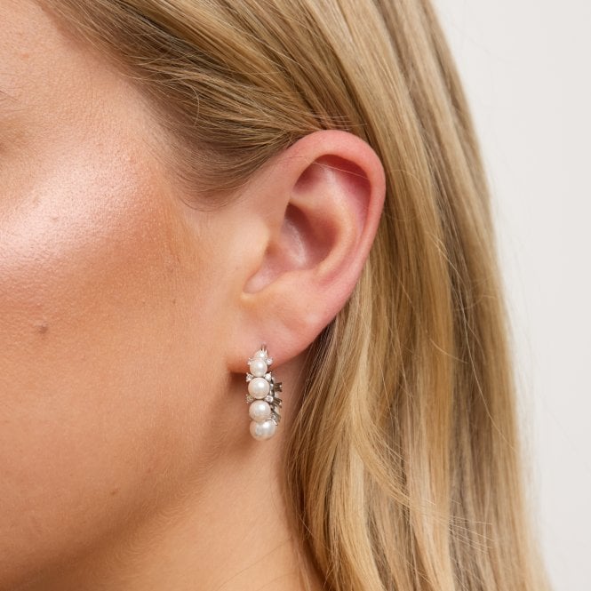 Jon Richard Jon Richard Rhodium Plated Pearl And Crystal Hoop Earrings