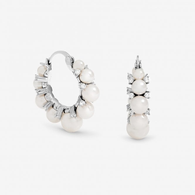 jon richard Jon Richard Rhodium Plated Pearl and Crystal Hoop Earrings