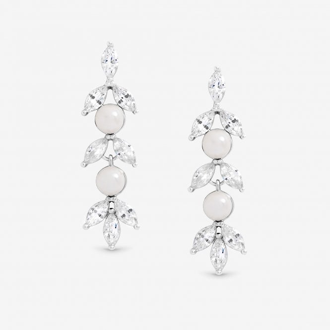 jon richard Jon Richard Rhodium Plated Pearl and Crystal Leaf Drop Earrings