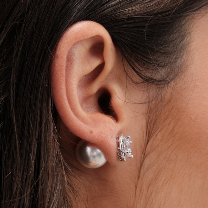 Jon Richard Jon Richard Rhodium Plated Pearl And Cubic Zirconia Front And Back Earrings