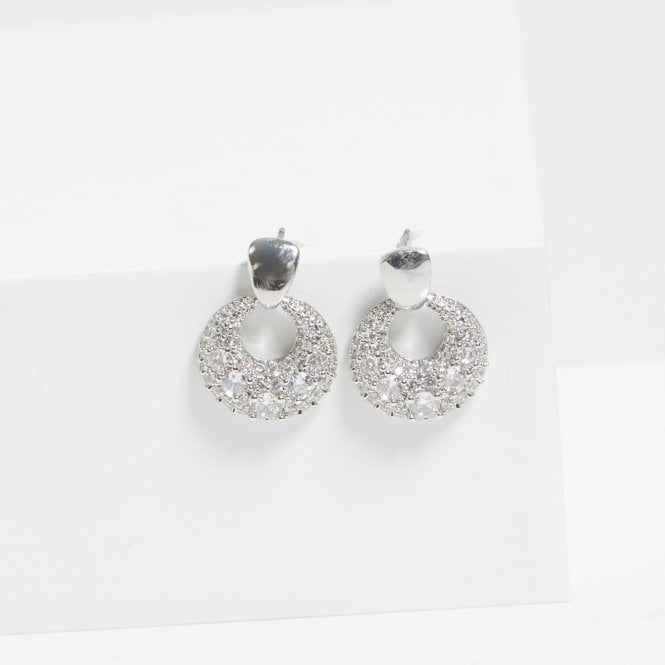 Jon Richard Jon Richard Rhodium Plated Polished And Micro Pave Door Knocker Earrings