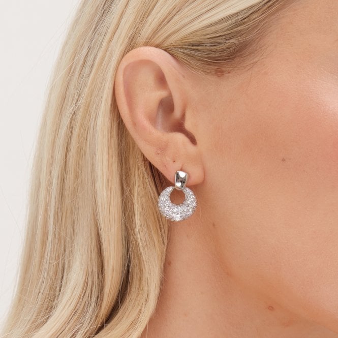 Jon Richard Jon Richard Rhodium Plated Polished And Micro Pave Door Knocker Earrings