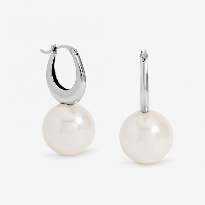 jon richard Jon Richard Rhodium Plated Polished and Pearl Hoop Earrings
