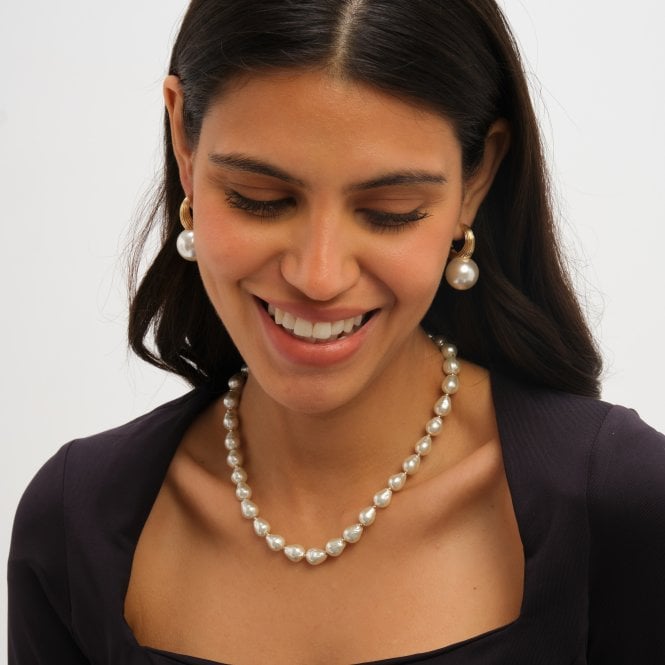 Jon Richard Jon Richard Ridge Hoop And Pearl Statement Earrings