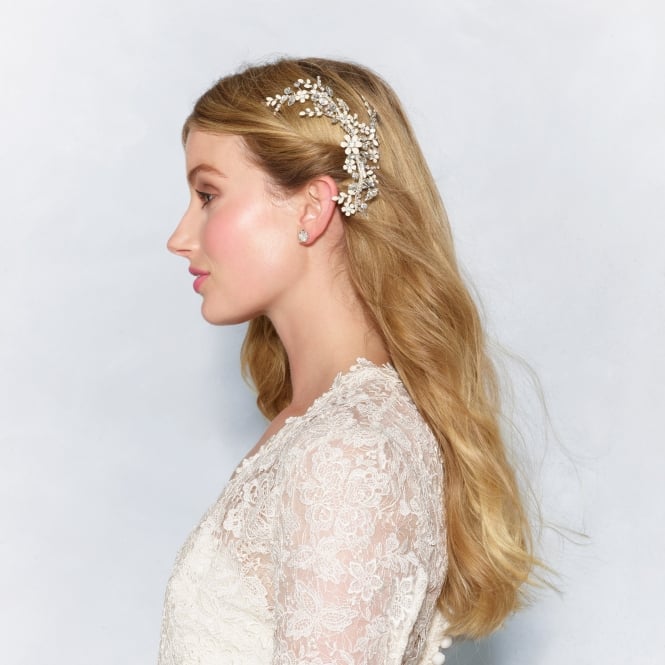 Jon Richard Jon Richard Silver Blush Painted Crystal Floral Hair Clip - Gift Pouch