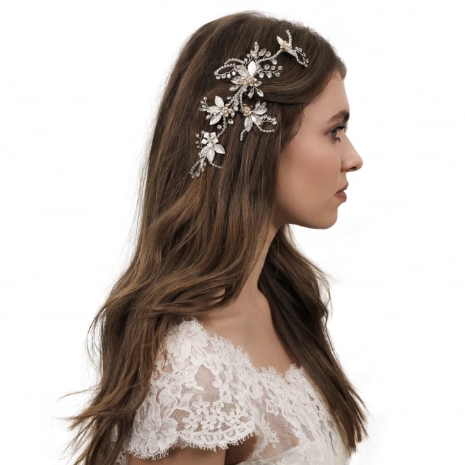 Jon Richard Jon Richard Silver Diamante Crystal Flower Hair Clip - Gift Pouch