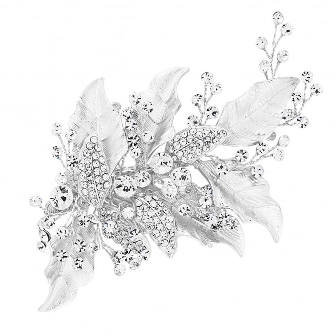 jon richard Jon Richard Silver Lily Textured Leaf And Crystal Hair Clip