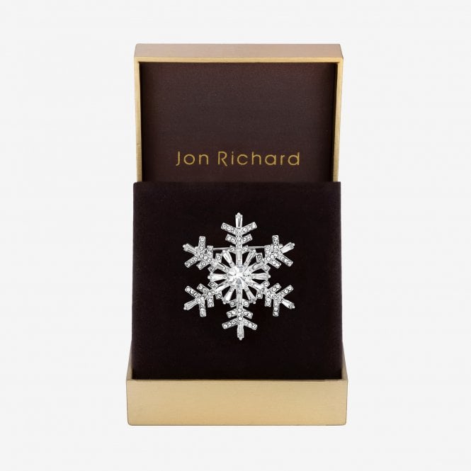 jon richard Jon Richard Silver Plated and Crystal Snowflake Brooch - Gift Box