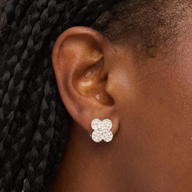 Jon Richard Jon Richard Silver Plated And Pave Clover Clip Earrings