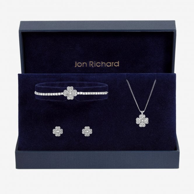 jon richard Jon Richard Silver Plated and Pave Clover Trio Set - Gift Box jon richard Jon Richard Silver Plated and Pave Clover Trio Set - Gift Box