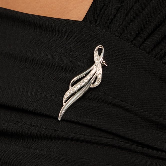 Jon Richard Jon Richard Silver Plated And Pave Contempoary Long Brooch - Gift Box