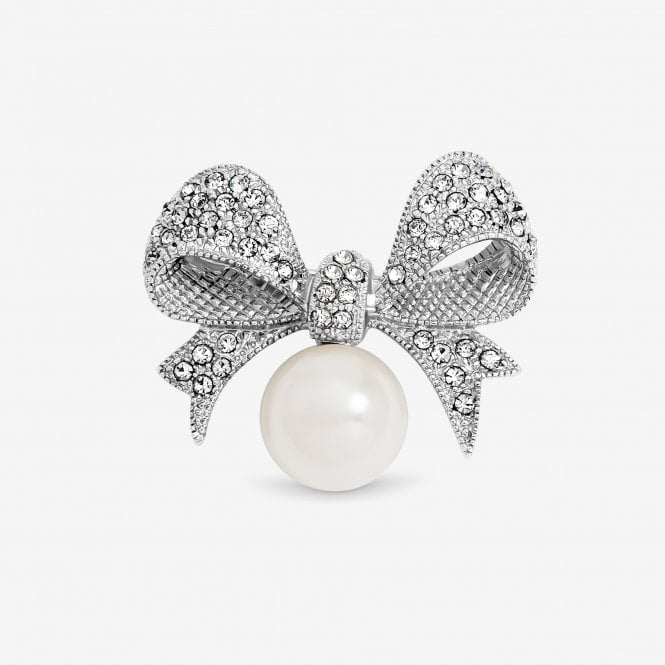 Jon Richard Jon Richard Silver Plated And Pearl And Crystal Bow Brooch - Gift Box