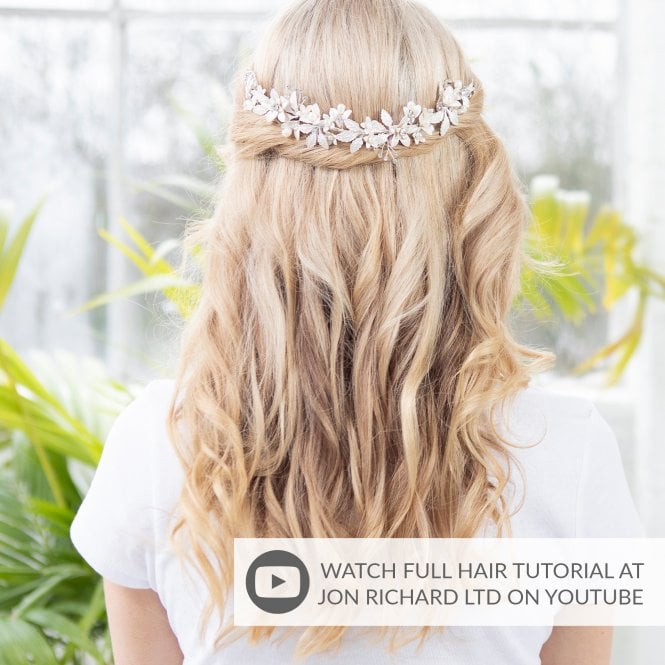 Jon Richard Jon Richard Silver Plated Clara Brushed Leaves Fresh Water Pearl And Crystal Double Comb - Gift Pouch