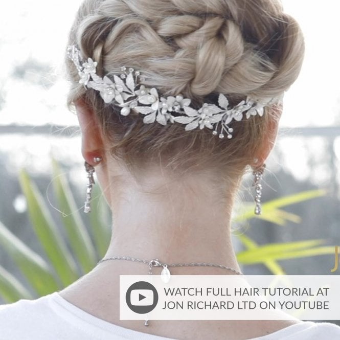 Jon Richard Jon Richard Silver Plated Clara Brushed Leaves Fresh Water Pearl And Crystal Double Comb - Gift Pouch