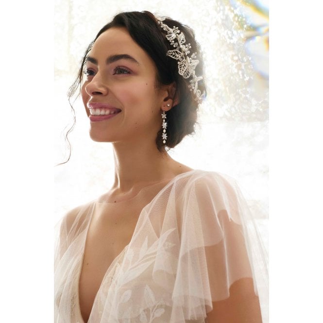 Jon Richard Jon Richard Silver Plated Clear Crystal Olivia Pave Leaf Double Hair Comb - Gift Pouch