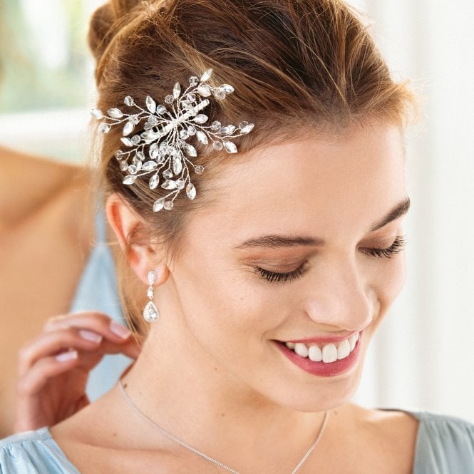 Jon Richard Jon Richard Silver Plated Clear Crystal Pave 3 Tier Pear Drop Matching Set - Gift Box